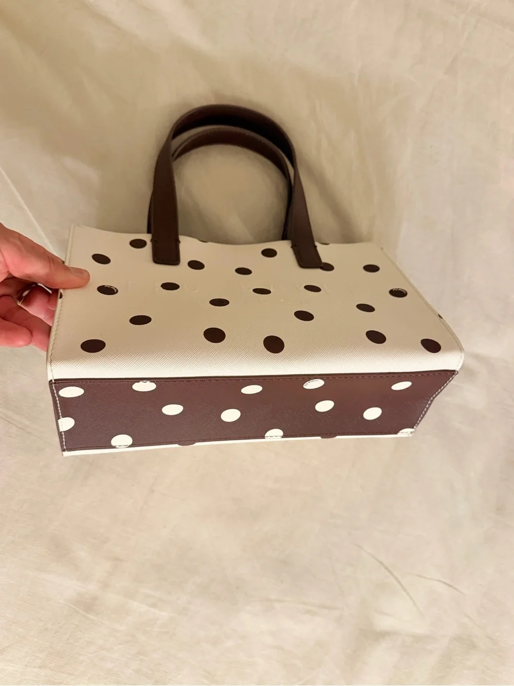 Ted Baker Cream Tote with Brown Polka Dots